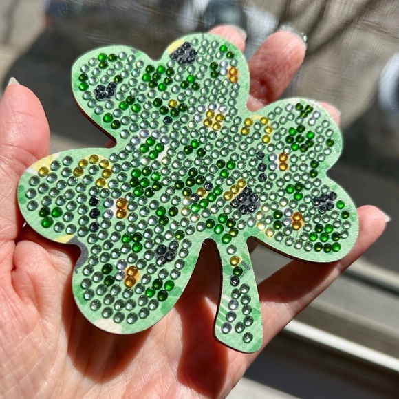 2/$16 - No. 01 - Sparkly, Diamond Art Shamrock Clover Holiday Coaster, Green - Picture 14 of 17